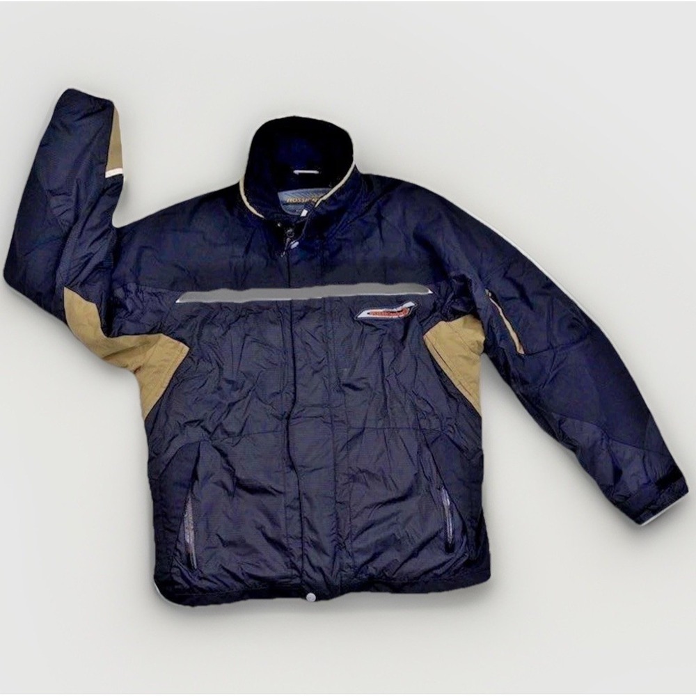 Rossignol Racing Ski Jacket Mens L Black Tan Reflective Insulated Winter Coat